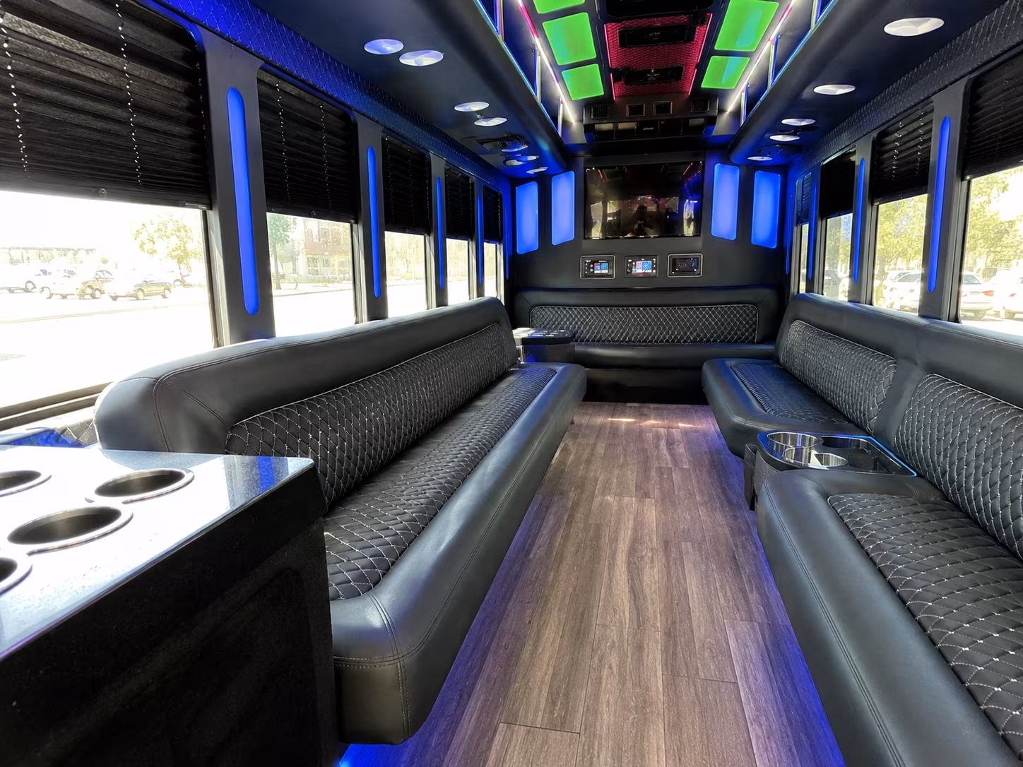 paramount 15 passenger party bus inside
