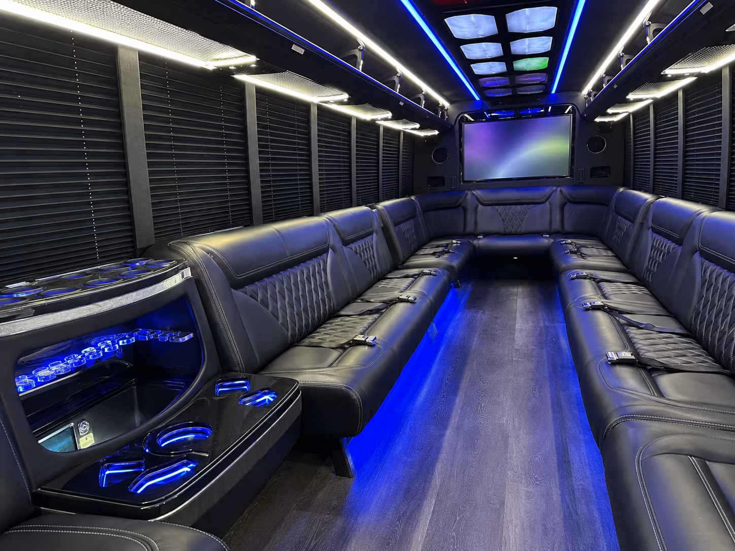 paramount 20 passenger party bus inside