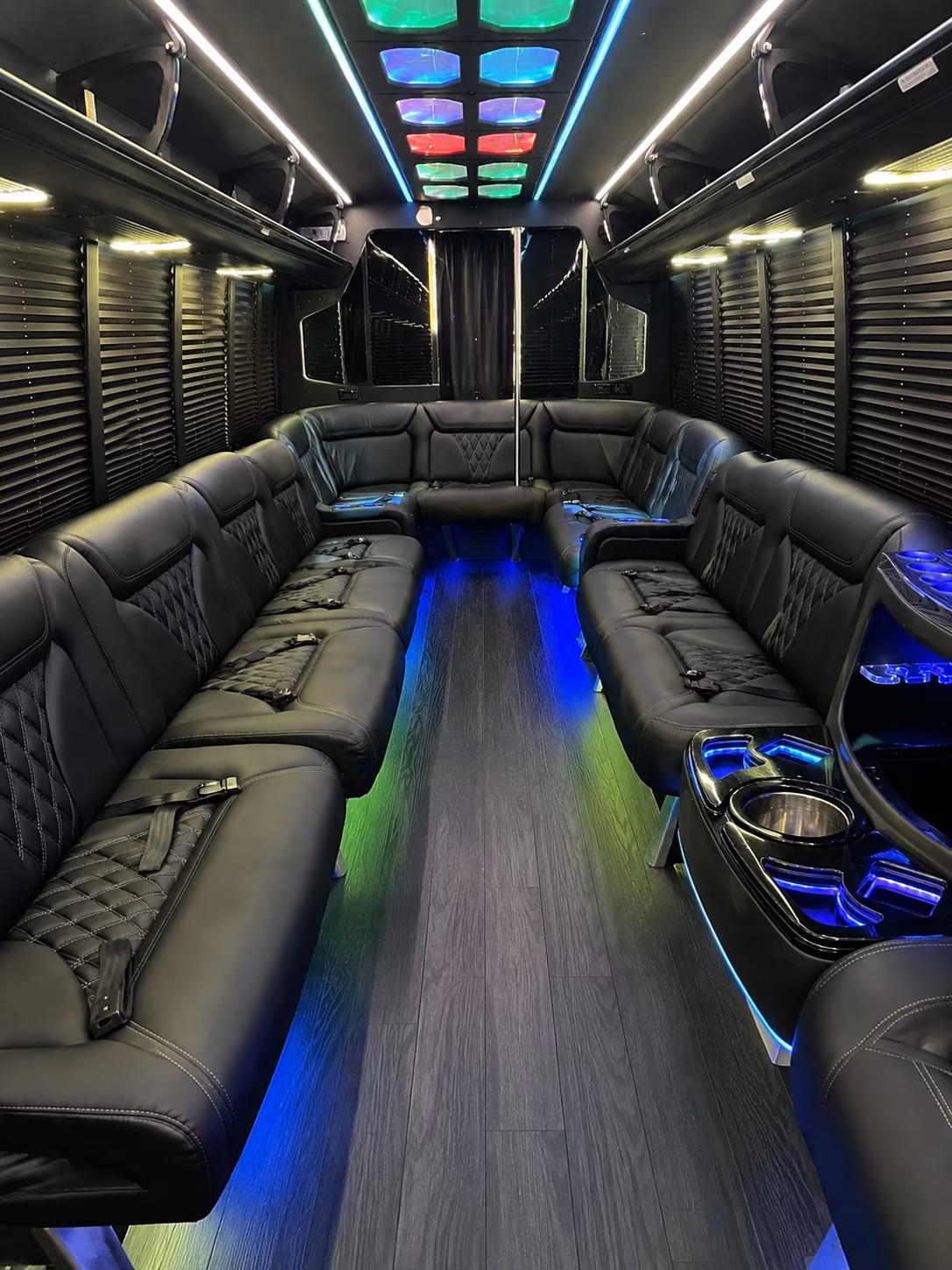 paramount 20 passenger party bus interior
