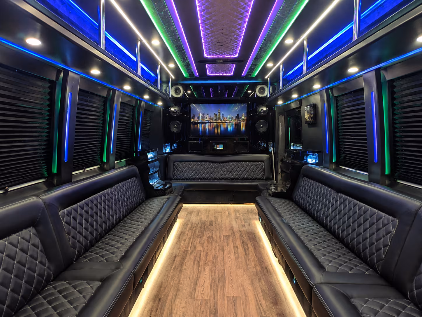 paramount 25 passenger party bus interior