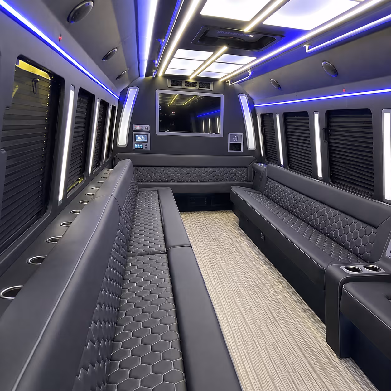 paramount 40 passenger party bus inside