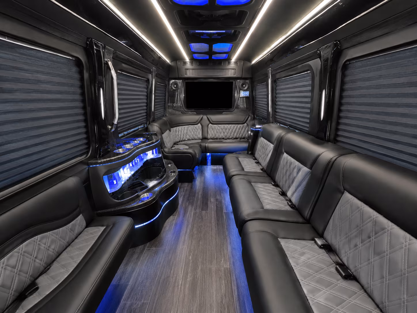 paramount 40 passenger party bus interior